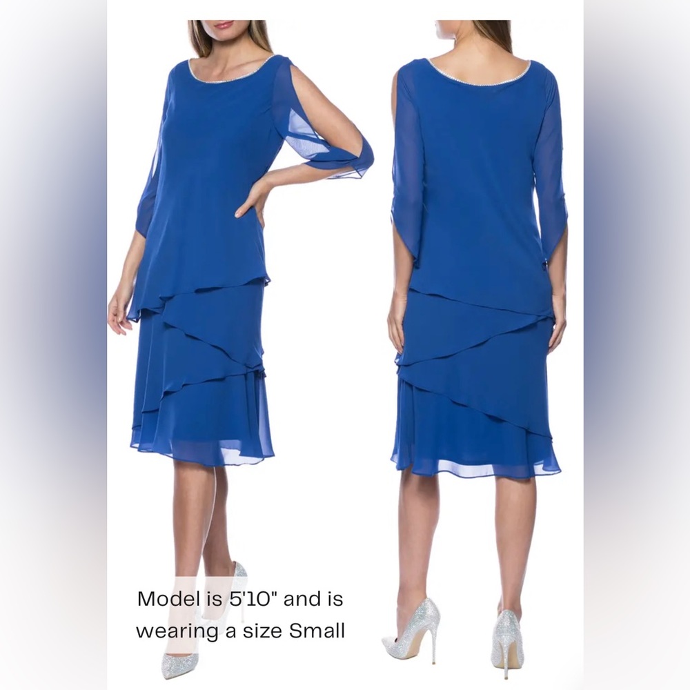 Marina Chiffon Split Sleeve Cocktail Dress in Cobalt Sz 4 NWT $138
